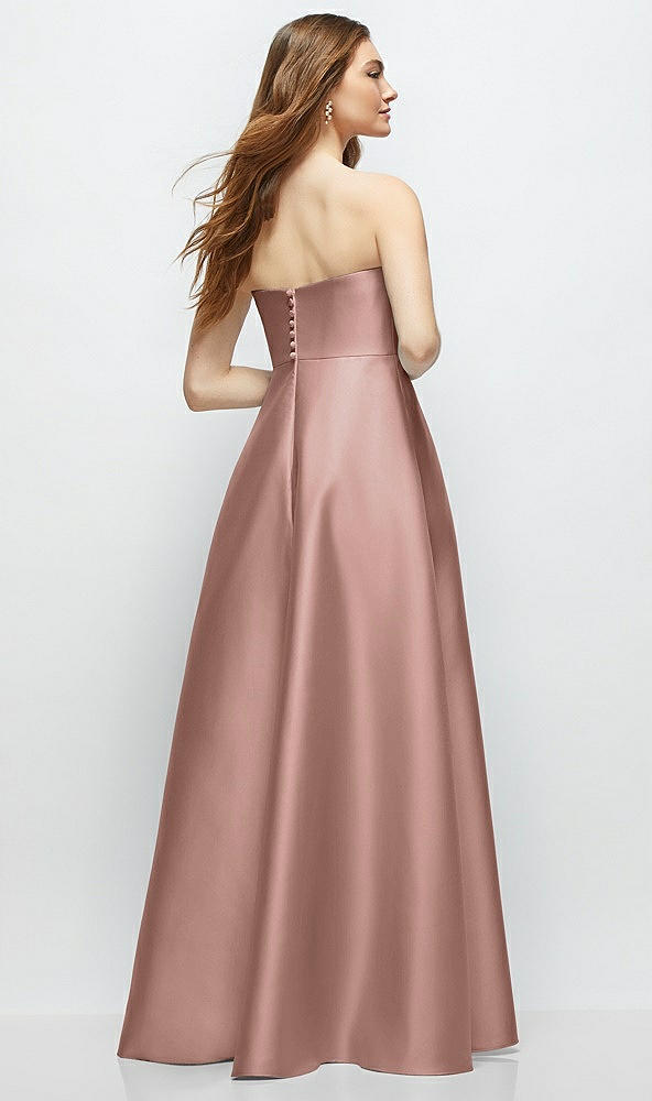 Back View - Neu Nude Strapless Satin Gown with Full Skirt and Covered Buttons at Back