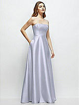 Side View Thumbnail - Silver Dove Strapless Satin Gown with Full Skirt and Covered Buttons at Back