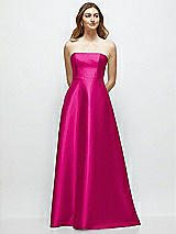 Front View Thumbnail - Think Pink Strapless Satin Gown with Full Skirt and Covered Buttons at Back