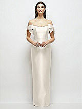 Front View Thumbnail - Ivory Basque-Neck Satin Column Maxi Dress with Off-the-Shoulder Bows