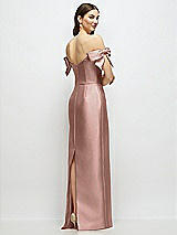 Rear View Thumbnail - Neu Nude Basque-Neck Satin Column Maxi Dress with Off-the-Shoulder Bows