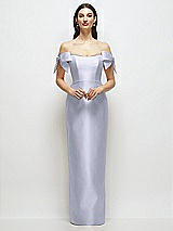 Front View Thumbnail - Silver Dove Basque-Neck Satin Column Maxi Dress with Off-the-Shoulder Bows