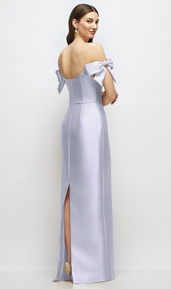Back View - Silver Dove Basque-Neck Satin Column Maxi Dress with Off-the-Shoulder Bows
