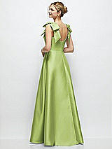 Rear View Thumbnail - Mojito Deep V-Neck Satin Ball Gown with Shoulder Bows