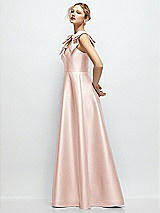 Side View Thumbnail - Blush Deep V-Neck Satin Ball Gown with Shoulder Bows
