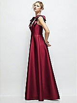Side View Thumbnail - Burgundy Deep V-Neck Satin Ball Gown with Shoulder Bows