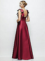 Rear View Thumbnail - Burgundy Deep V-Neck Satin Ball Gown with Shoulder Bows