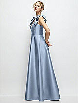 Side View Thumbnail - Cloudy Deep V-Neck Satin Ball Gown with Shoulder Bows