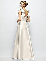 Rear View Thumbnail - Ivory Deep V-Neck Satin Ball Gown with Shoulder Bows