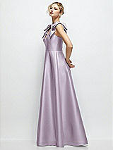 Side View Thumbnail - Lilac Haze Deep V-Neck Satin Ball Gown with Shoulder Bows