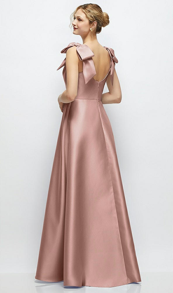 Back View - Neu Nude Deep V-Neck Satin Ball Gown with Shoulder Bows
