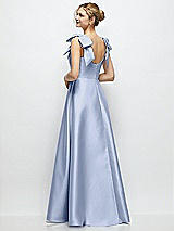 Rear View Thumbnail - Sky Blue Deep V-Neck Satin Ball Gown with Shoulder Bows