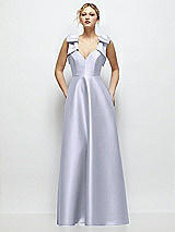 Front View Thumbnail - Silver Dove Deep V-Neck Satin Ball Gown with Shoulder Bows