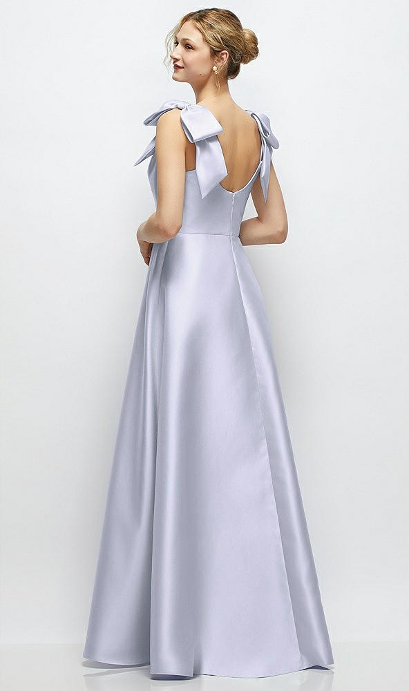 Back View - Silver Dove Deep V-Neck Satin Ball Gown with Shoulder Bows