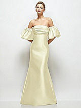 Front View Thumbnail - Butter Yellow Off-the-Shoulder Puff Sleeve Satin Maxi Dress with Flared Skirt