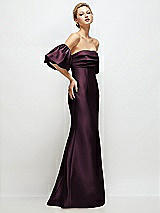 Side View Thumbnail - Deep Plum Off-the-Shoulder Puff Sleeve Satin Maxi Dress with Flared Skirt