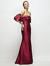 Side View Thumbnail - Burgundy Off-the-Shoulder Puff Sleeve Satin Maxi Dress with Flared Skirt