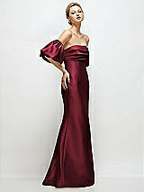 Side View Thumbnail - Cabernet Off-the-Shoulder Puff Sleeve Satin Maxi Dress with Flared Skirt