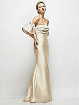 Side View Thumbnail - Champagne Off-the-Shoulder Puff Sleeve Satin Maxi Dress with Flared Skirt