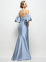 Rear View Thumbnail - Cloudy Off-the-Shoulder Puff Sleeve Satin Maxi Dress with Flared Skirt