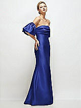 Side View Thumbnail - Cobalt Blue Off-the-Shoulder Puff Sleeve Satin Maxi Dress with Flared Skirt
