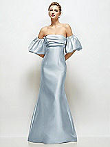 Front View Thumbnail - Mist Off-the-Shoulder Puff Sleeve Satin Maxi Dress with Flared Skirt