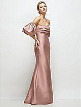 Side View Thumbnail - Neu Nude Off-the-Shoulder Puff Sleeve Satin Maxi Dress with Flared Skirt