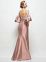 Rear View Thumbnail - Neu Nude Off-the-Shoulder Puff Sleeve Satin Maxi Dress with Flared Skirt