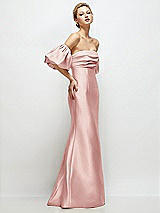 Side View Thumbnail - Rose Off-the-Shoulder Puff Sleeve Satin Maxi Dress with Flared Skirt