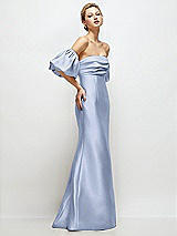 Side View Thumbnail - Sky Blue Off-the-Shoulder Puff Sleeve Satin Maxi Dress with Flared Skirt