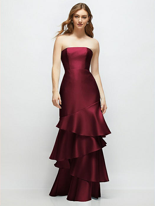 Strapless Bodycon Maxi Dress with Tiered Ruffle Skirt