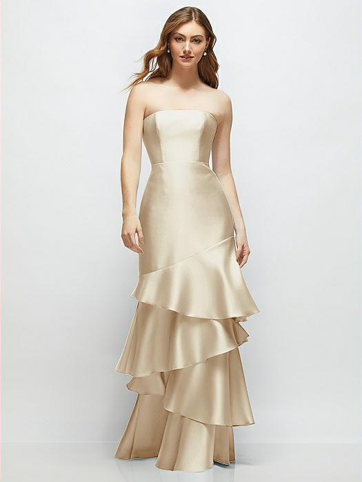 Strapless Bodycon Maxi Dress with Tiered Ruffle Skirt