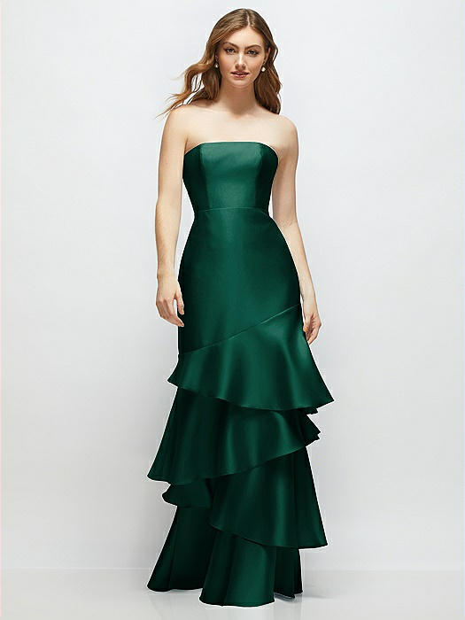 Strapless Bodycon Maxi Dress with Tiered Ruffle Skirt