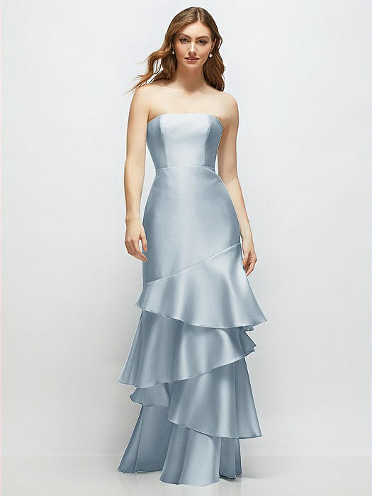 Strapless Bodycon Maxi Dress with Tiered Ruffle Skirt