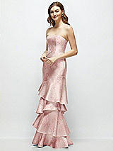 Front View Thumbnail - Bow And Blossom Print Floral Strapless Bodycon Maxi Dress with Tiered Ruffle Skirt