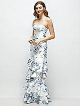 Front View Thumbnail - Cottage Rose Larkspur Floral Strapless Bodycon Maxi Dress with Tiered Ruffle Skirt