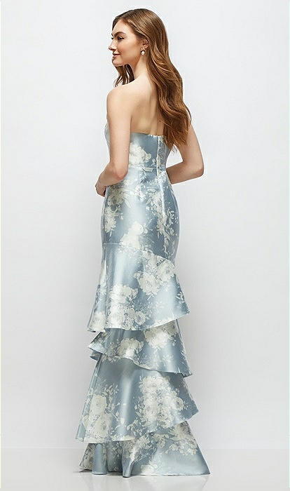 Floral Strapless Bodycon Maxi Bridesmaid Dress With Tiered Ruffle