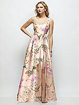 Side View Thumbnail - Butterfly Botanica Pink Sand Floral Scoop-Neck Tank Bodice Maxi Dress with Full Skirt