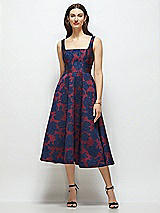 Front View Thumbnail - Burgundy Midnight Floral Square Neck Heritage Floral Jacquard Midi Dress