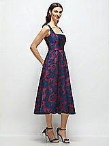 Side View Thumbnail - Burgundy Midnight Floral Square Neck Heritage Floral Jacquard Midi Dress