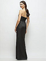 Rear View Thumbnail - Black Strapless Lace and Satin Corset Maxi Dress with Draped Column Skirt
