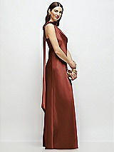 Side View Thumbnail - Auburn Moon Draped Scarf One-Shoulder Bias Stretch Satin Maxi Dress