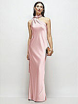Front View Thumbnail - Ballet Pink Draped Scarf One-Shoulder Bias Stretch Satin Maxi Dress