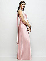 Side View Thumbnail - Ballet Pink Draped Scarf One-Shoulder Bias Stretch Satin Maxi Dress