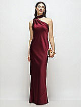 Front View Thumbnail - Cabernet Draped Scarf One-Shoulder Bias Stretch Satin Maxi Dress