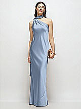 Front View Thumbnail - Cloudy Draped Scarf One-Shoulder Bias Stretch Satin Maxi Dress