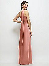 Rear View Thumbnail - Desert Rose Draped Scarf One-Shoulder Bias Stretch Satin Maxi Dress
