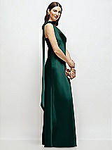 Side View Thumbnail - Evergreen Draped Scarf One-Shoulder Bias Stretch Satin Maxi Dress