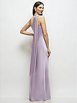 Rear View Thumbnail - Lilac Haze Draped Scarf One-Shoulder Bias Stretch Satin Maxi Dress