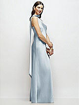 Side View Thumbnail - Mist Draped Scarf One-Shoulder Bias Stretch Satin Maxi Dress